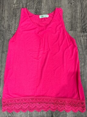 Southern Grace Bright Pink Sleeveless Tank with Lace Trim